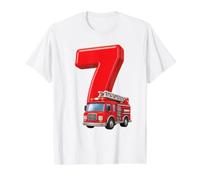 Fire Truck 7th Birthday Firefighter Vehicle Kids Seven 7 Value Graphic T-Shirt, Men, White, L
