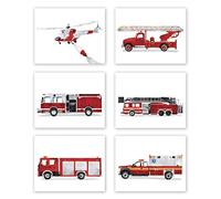Fire Truck Decor - Set of 6 Prints // Firetruck Nursery Posters // Fire Engine Birthday Party Decoration // Transportation Wall Art for Boy Toddler Bedroom Picture // Ambulance // Rescue (8x10, Set 6)