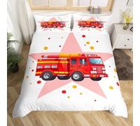 Fire Truck Duvet Cover Double Firefighting Theme Bedding Set 3D Print Soft Microfiber Quilt Covers 200x200 cm with Zipper Closure and 2 Pillowcases 50x75 cm for Adults I.1732