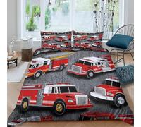 Fire Truck Duvet Cover Double Firefighting Theme Bedding Set 3D Print Soft Microfiber Quilt Covers 200x200 cm with Zipper Closure and 2 Pillowcases 50x75 cm for Adults L.2572