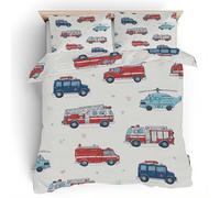 Fire Truck Duvet Cover Set, Emergency Vehicle King Bedding Microfiber Reversible Quilt Cover 3 Piece with Zipper Closure, 1 Duvet Cover 230x220 cm 2 Pillowcase, Easy Care & Fade Resistant