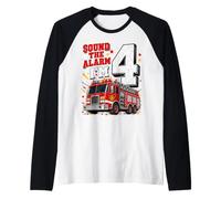 Fire Truck Firefighter 4 Year Old 4th Birthday Boy Gifts Raglan Baseball Tee