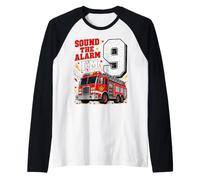 Fire Truck Firefighter 9 Year Old 9th Birthday Boy Gifts Raglan Baseball Tee
