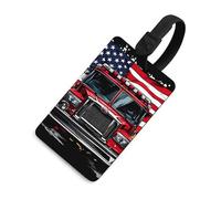 Fire Truck Firefighter U.S. Flag Funny Luggage Tag Identifiers Travel Bag Tags with Name ID Label for Suitcase Backpack