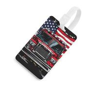 Fire Truck Firefighter U.S. Flag Funny Luggage Tag Identifiers Travel Bag Tags with Name ID Label for Suitcase Backpack