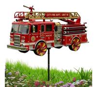 Fire Truck Ground Spinner - Outdoor Wind Art, Decorative Weather Vane for Yard Design, Metal Pinwheel with Weather Resistant Stake, Garden Accent, Rotating Sculpture for Courtyard Patio and Backyard