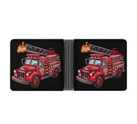 Fire Truck Leather Wallets for Men Slim Bifold Wallet Credit Card Holder Front Pocket Wallets