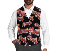 Fire Truck Men's Vest Suit Casual Business Dress Waistcoat Vests Slim Fit V-Neck Tuxedo L