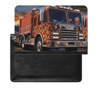 Fire Truck Passport Holder with 3 Card Slots, Portable PU Leather Travel Wallet, Slim Protective Cover for Passport, ID, Credit Cards
