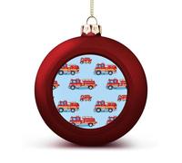Fire Truck Pattern Christmas Ball Ornaments 1.6 Inch Shatterproof Red Xmas Tree Decorations for Holiday Wedding Party Decor