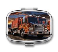 Fire Truck Pill Box Medicine Pill Organizer Small Pill Case Travel Pill Container Portable Pill Case for Pocket 2 Compartment Pill Holder Pill Boxes for Travel