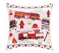 Fire Truck Pillow Cover for Couch Sofa Bed,Watercolor Red Cars Flame Fire Hydrant Pillow Cushion Cover 24"x24" for Kids,Geometric Red White Cushion Set for Bedroom