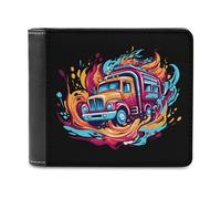 Fire Truck PU Leather Wallets Stylish Bifold Wallet Slim Front Pocket Credit Card Holder for Women Men