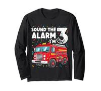 Fire Truck Toddler 3rd Birthday Sound The Alarm I'm 3 Gift Long Sleeve T-Shirt