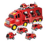 Fire Truck Toy 7Pcs/Set Simulation Pull Back Light Sound Fire Engine Toys Include Rescue Sprinkler Ladder Car Helicopter Toddler Toys for Boys Girls