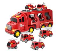 Fire Truck Toy 7Pcs/Set Simulation Pull Back Light Sound Fire Engine Toys Include Rescue Sprinkler Ladder Car Helicopter Toddler Toys for Boys Girls