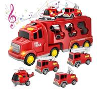 Fire Truck Toy 7Pcs/Set Simulation Pull Back Light Sound Fire Engine Toys Include Rescue Sprinkler Ladder Car Helicopter Toddler Toys for Boys Girls Toy Truck