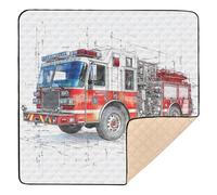 Fire Truck White Soft Foam Baby Gym & Activity Mat for Indoor Outdoor 1-Piecing Padded Baby Mat for Babies Infants Toddlers, 50'' x 50''