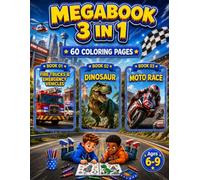 Fire Trucks and Emergency Vehicles, Dinosaur & Moto Race Coloring Book for Boys Ages 6-9: 3 in 1 Coloring Book with 60 Fun Single-Sided Pages for Kids (Smash Kids 3 in 1 Coloring Book Collection)