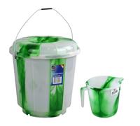 Fire Up Up Bucket Mug Set Bathroom Toilet Kitchen Use 13L Bucket with Lid & 1.5L Water Jug with Handle (Green)