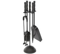 Fire Vida 5 Piece Malham Fireplace Companion Set - Black Steel Fireside Tool Kit with Stand - Includes Poker, Tongs, Brush & Shovel - Ideal for Fireplaces, Wood Burners & Fire Pits