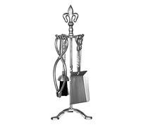 Fire Vida Fleur De Lys Fire Companion Set, Metal, Pewter, Piece of 5