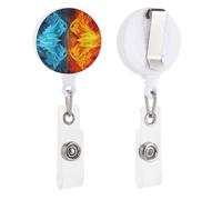 Fire Vs Ice Art Badge Reel Retractable ID Name Badge Holder Reels Sturdy Round Badge Holder with Clip Lightweight Plastic Badge Reel Key Chain Extender for Women Men