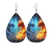 Fire VS Ice Art Leather Earrings Dangle Drop Earring Lightweight Teardrop Earrings Vintage Bohemian Earring for Women Christmas Birthday Gift Fashion Jewelry