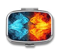 Fire Vs Ice Art Pill Box Medicine Pill Organizer Small Pill Case Travel Pill Container Portable Pill Case for Pocket 2 Compartment Pill Holder Pill Boxes for Travel