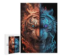Fire Vs. Ice Tiger Art Print - Displayable Picture Puzzle, 500 PCS, Home Décor Activity - for A Rewarding Weekend Challenge