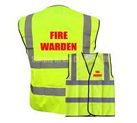 Fire Warden RED Print Yellow Hi Vis Viz Reflective Safety Vest Waistcoat, Reflective High Visibility, supplied by Simply Hi Vis Clothing UK