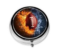Fire Water American Football Round Pill Box with 3 Compartments, Mini Metal Pill Organizer for Purse or Pocket, Lightweight Portable for Daily Use Gifts Travel