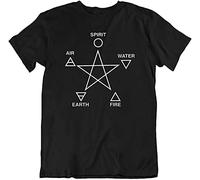 Fire Water Earth Air Spirit Symbols Tee Pagan Pentagram Vector T-Shirts New L Black