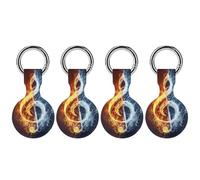 Fire Water Music Note Keychain Holder Case Compatible with AirTag Waterproof Silicone Shell Protective Case 4PCS