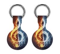 Fire Water Music Note Keychain Holder Case Compatible with AirTag Waterproof Silicone Shell Protective Case 2PCS