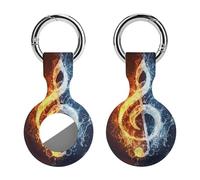 Fire Water Music Note Keychain Holder Case Compatible with AirTag Waterproof Silicone Shell Protective Case 1PCS