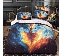fire wolf 3D Printing Quilt Cover 3pc Premium Microfibre Stain-Resistant Easy digital fantasy illustration Duvet Cover 2 Pillowcases Zip Closure Bed Ensemble Couple Bedroom Super king（260x220cm）