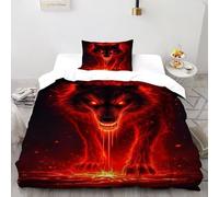 Fire Wolf Bedding Set Theme Bedspread Animal Themes Wildlife Duvet Cover Set Microfiber Quilt Cover Universal for All Seasons Pillowcase Single（135x200cm）