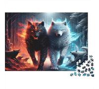 Fire Wolf Fantasy 1000pcs Jigsaws for Adults 14 Eco Paper, Fire And Ice Wolves, Challenging Puzzle, Fun Relaxation Activity, Improves Focus & Hand-Eye Coordination 52x38cm/1000pcs