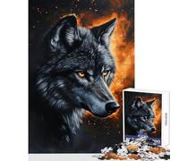 Fire Wolf Majesty Jigsaw Puzzles 1000 Pieces for Adults Peaceful Calm Stress Relief Mindful Peaceful Leisure Game (38X26cm)