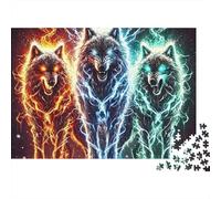 Fire Wolf Spirits 1000 Piece Lightning Wolf Art Sturdy Cardboard Jigsaw Puzzles for Puzzle Enthusiasts Birthday Party Gift Giving for Adults 75x50cm/1000pcs