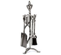 Fire116 Fleur De Lys Pewter Companion Set 53X19Cm Fireplace Tools With Stand Poker Brush Shovel Tongs Elegant Metal Finish