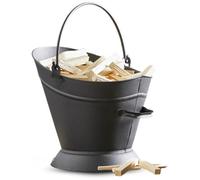 Fire122 16 Black Waterloo Metal Bucket 33.5X28X35Cm Coal Ash Carrier Fireplace Storage Durable Fireside Accessory