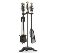 Fire33 Black And Brass Scroll Top, 5 Piece Fireplace Companion Set With Poker, Brush, Shovel And Tong For Open Fires & Stoves