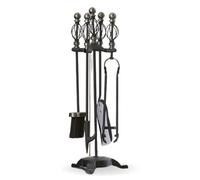 Fire34 Pewter And Black Scroll Top 5 Piece Fireplace Companion Set With Poker, Brush, Shovel And Tongs For Open Fires & Stoves