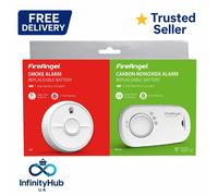 FireAngel Smoke and Carbon Monoxide Alarm 2-Pack - SB1-R Toast Proof Optical Smoke Alarm for Home and FA3313 10-Year Life Carbon Monoxide Detector with Replaceable Batteries - CO and Fire Safety Set