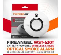 FireAngel WST-630T Wireless Multi Sensor InterLink Thermoptek Smoke Alarm, White