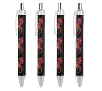 Fireball And Dragon Retractable Ballpoint Pen Black Ink Ball Point Pen Work Pens 4 PCS