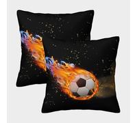 Fireball Soccer-Dynamic Sports Illustration Pillow Covers 2 Pack Cozy Pillowcase Art Cushion Cover Zippered Decor for Couch Livingroom 40x40cm
