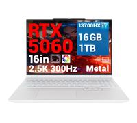 FIREBAT Gaming Laptop i7, 300Hz, RTX 5060 GPU, Intel Core 13700HX CPU, 2560x1600 16:10 WQXGA Display, 16GB(8x2) DDR5 RAM, 1TB PCIe4.0 SSD, Backlit QWERTY Keyboard, White Metal Laptop Gamer【Huan16 Pro】